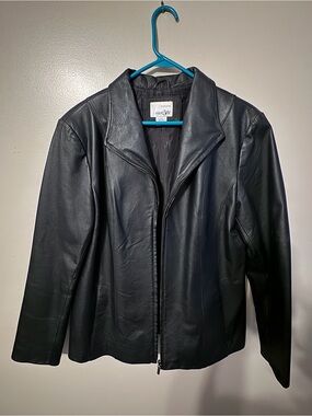 East 5th Black Genuine Leather Jacket with Label Detail